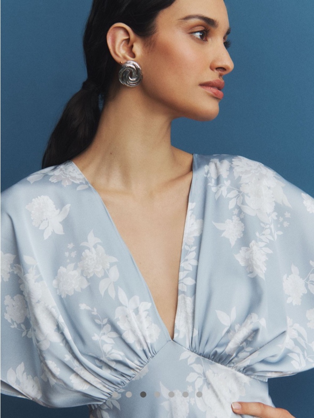 BHLDN Powder Blue Satin Floral Maxi Dress - Picture 2 of 8